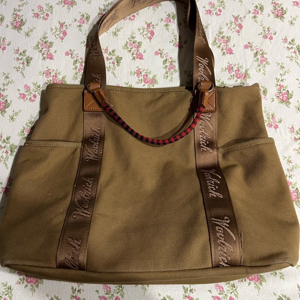 Woolrich Brown Canvas Tote with Logo Straps